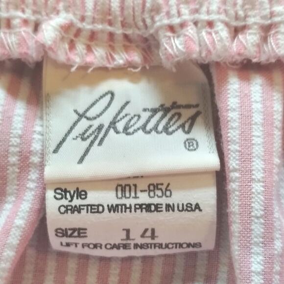 Vintage Pink Seersucker Pinstripe Elastic Waist Buttoned Pocketed Midi Skirt 14 - Picture 6 of 9